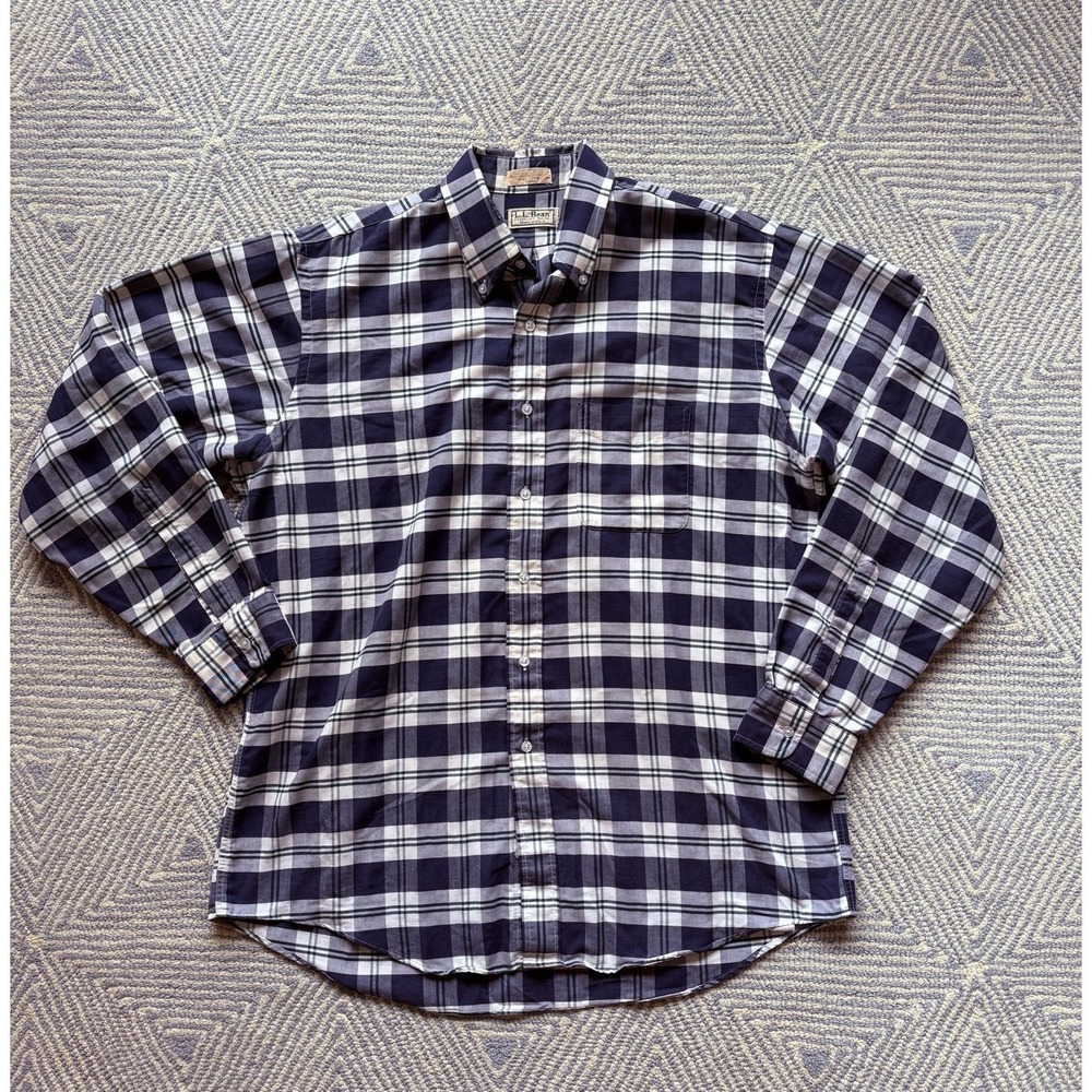LL Bean Vintage Long Sleeve Button Shirt - Blue/White/Green‎ - XL